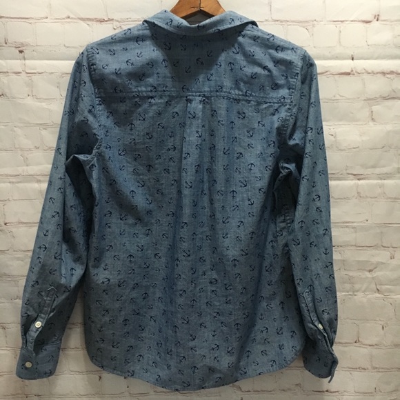 J Crew nautical chambray anchors popover blouse M - Picture 2 of 4